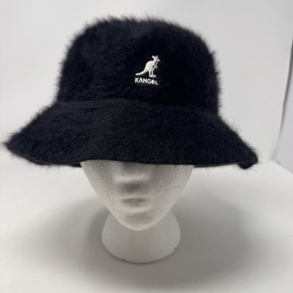 Kangol Furgora Lahinch Bucket Hat Black Angora Fur Fuzzy Unisex Size Med